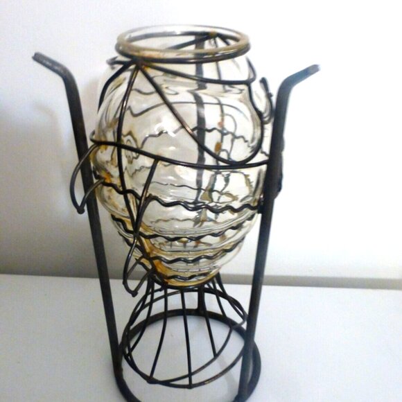BNF - 10" Metal Caged GLASS FISH Vase or Candle Holder Fishing Nautical - Picture 2 of 5